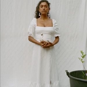 Reformation White Belgium Linen Midi Dress Size 0